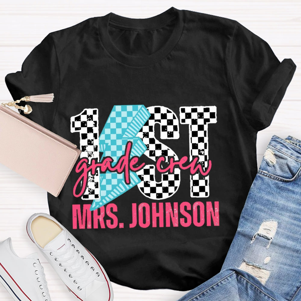 Personalized Grade 1st Grade Black And White Lattice T-shirt