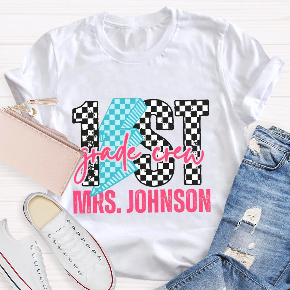 Personalized Grade 1st Grade Black And White Lattice T-shirt