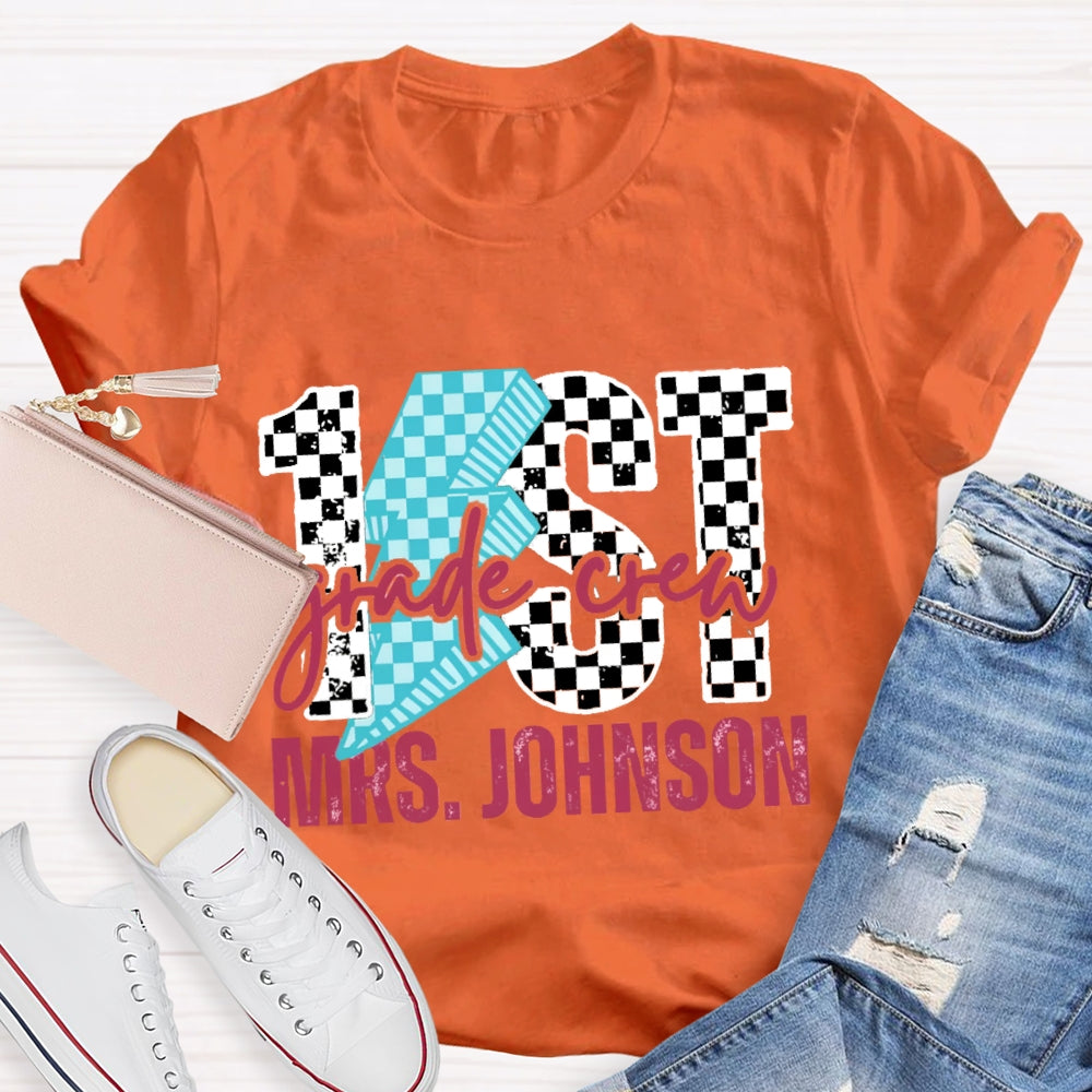 Personalized Grade 1st Grade Black And White Lattice T-shirt