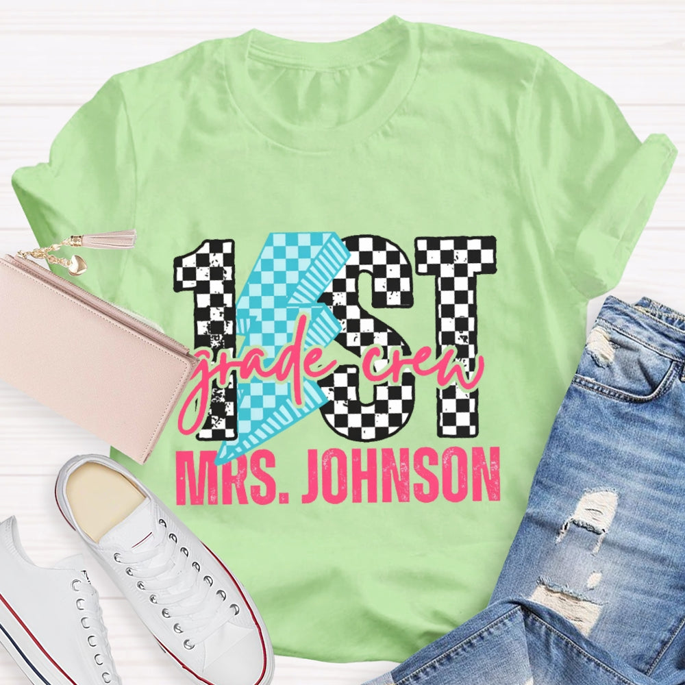 Personalized Grade 1st Grade Black And White Lattice T-shirt