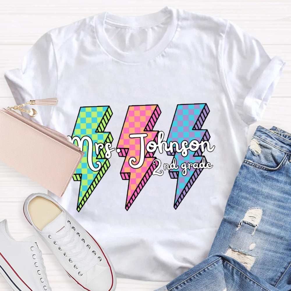Personalized 2nd Grade Colorful Lightning T-shirt