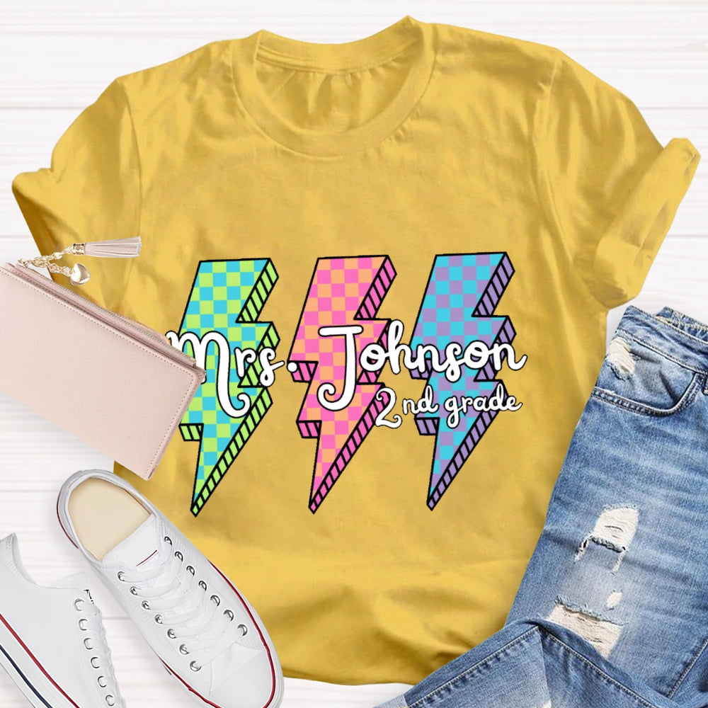 Personalized 2nd Grade Colorful Lightning T-shirt