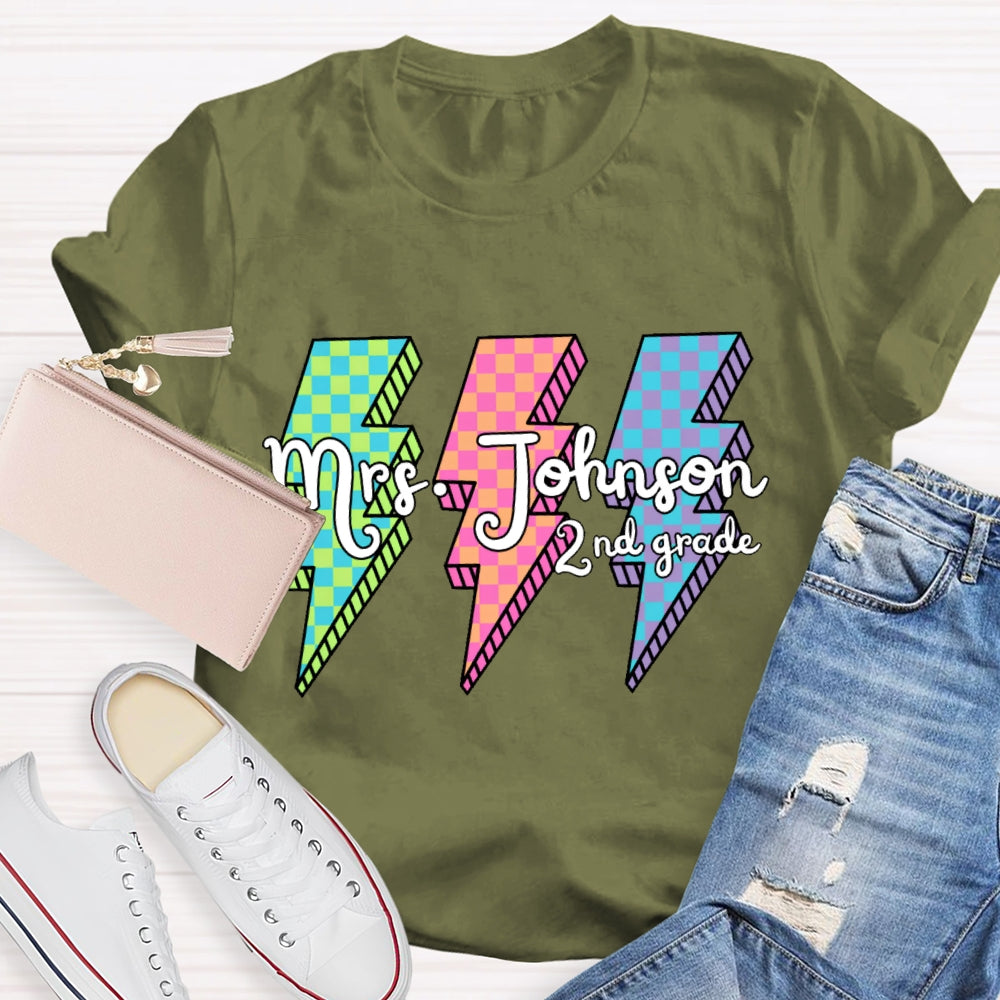 Personalized 2nd Grade Colorful Lightning T-shirt