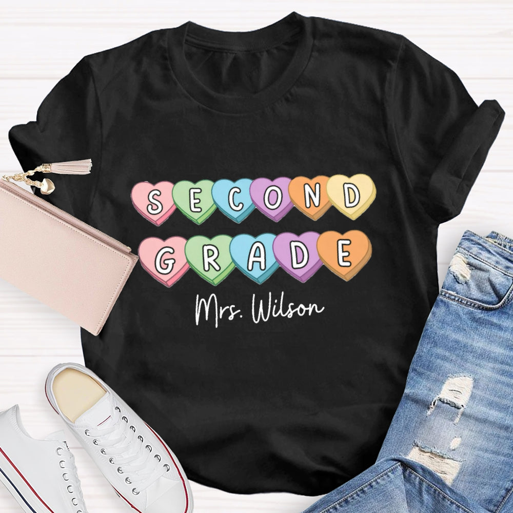 Personalized Grade And Name Colorful Heart T-Shirt