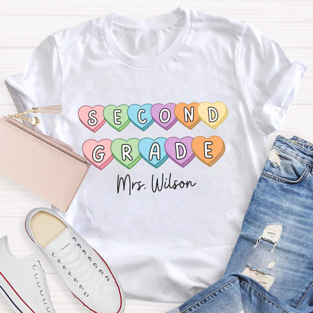 Personalized Grade And Name Colorful Heart T-Shirt