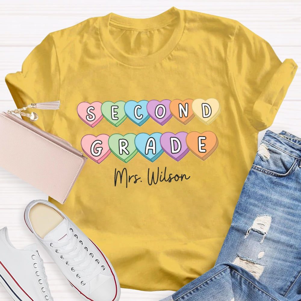 Personalized Grade And Name Colorful Heart T-Shirt