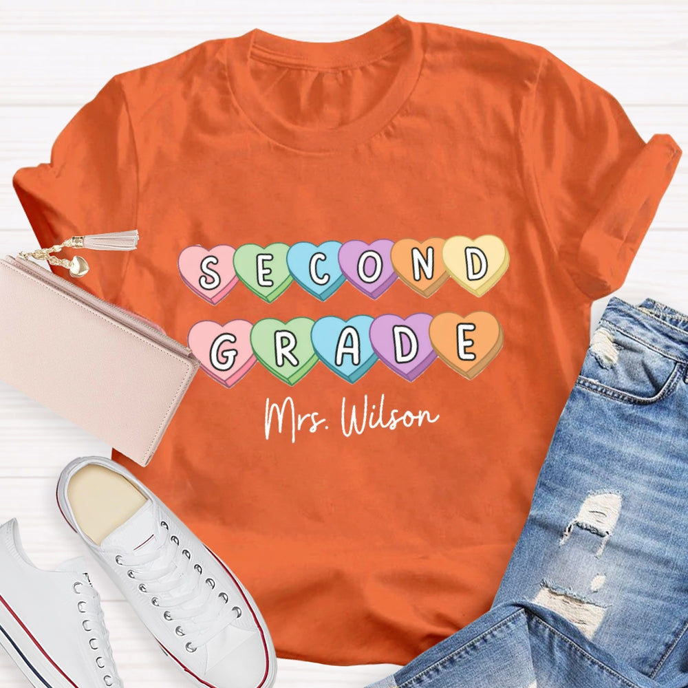 Personalized Grade And Name Colorful Heart T-Shirt