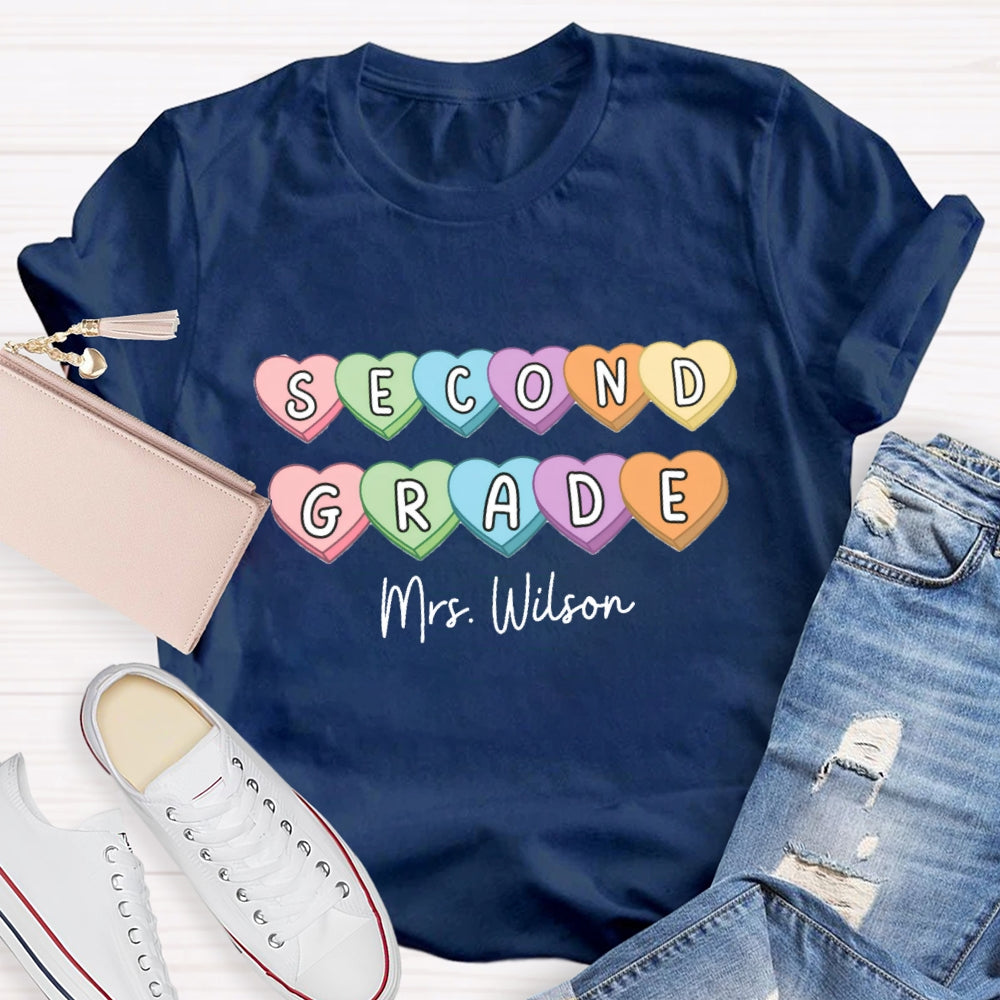 Personalized Grade And Name Colorful Heart T-Shirt