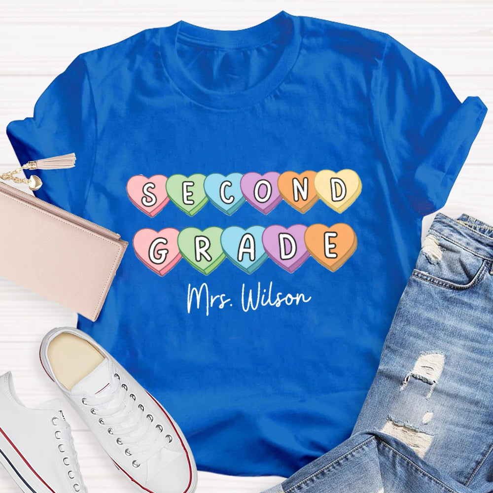 Personalized Grade And Name Colorful Heart T-Shirt
