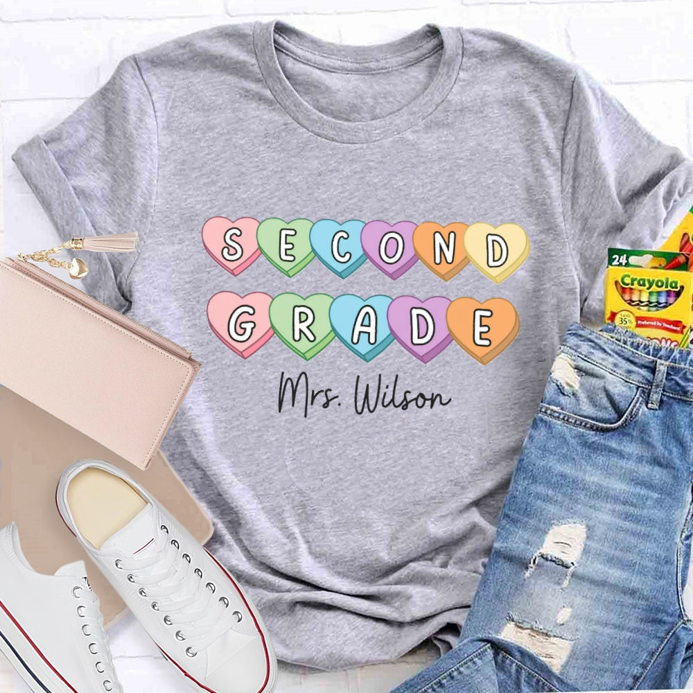 Personalized Grade And Name Colorful Heart T-Shirt