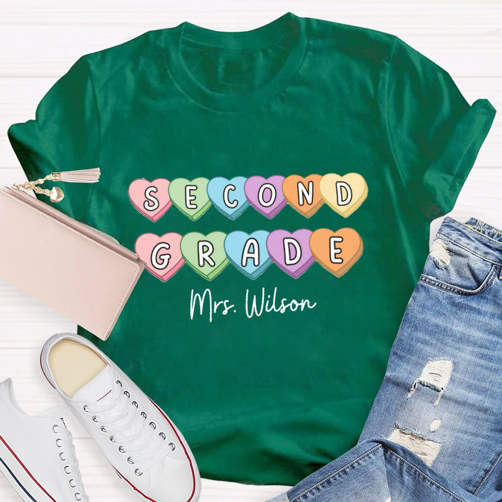 Personalized Grade And Name Colorful Heart T-Shirt