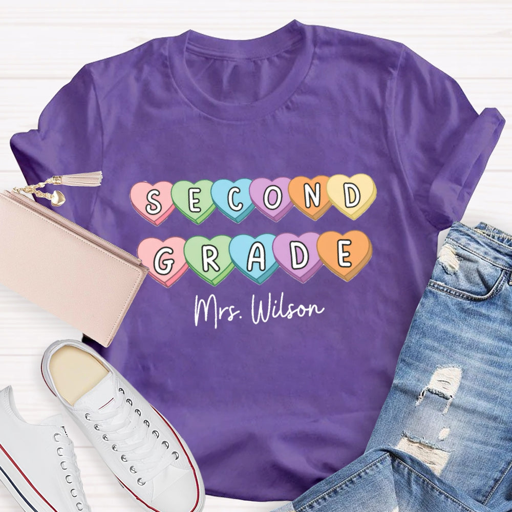 Personalized Grade And Name Colorful Heart T-Shirt