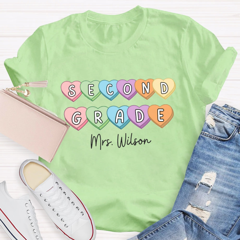 Personalized Grade And Name Colorful Heart T-Shirt