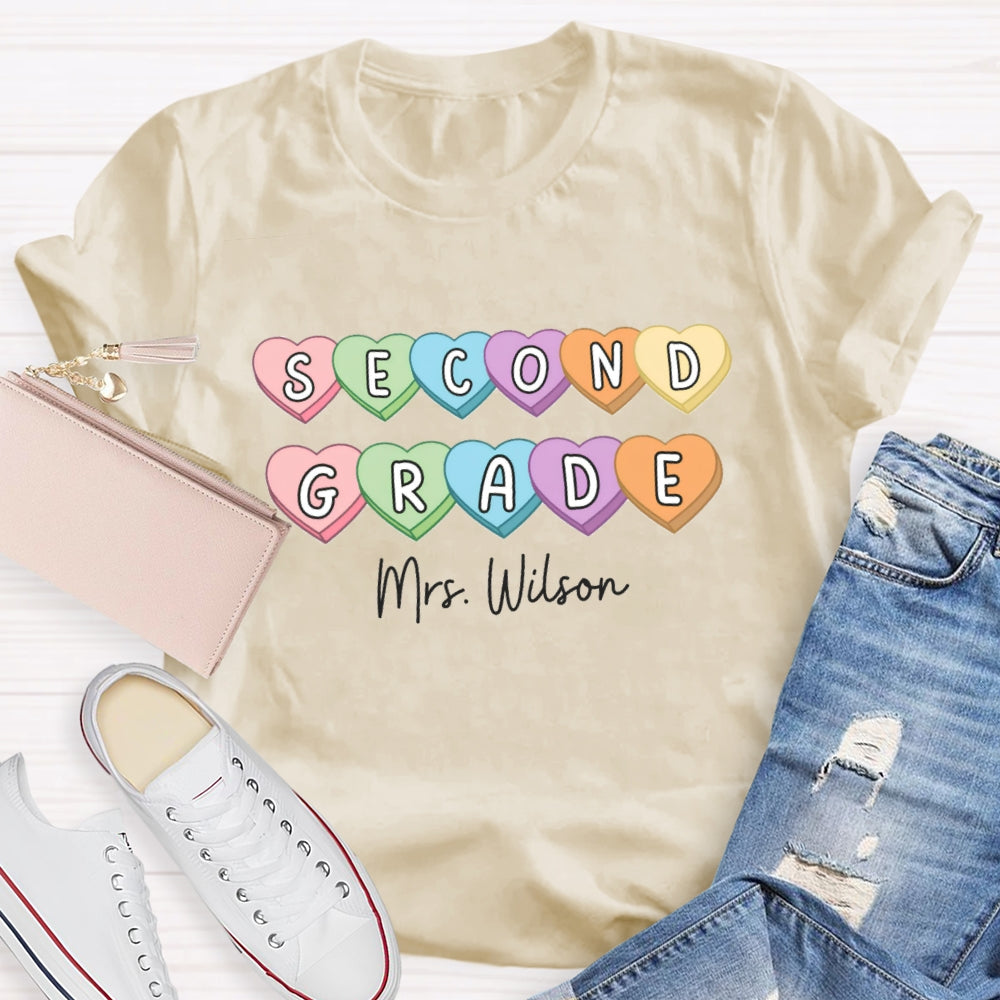 Personalized Grade And Name Colorful Heart T-Shirt