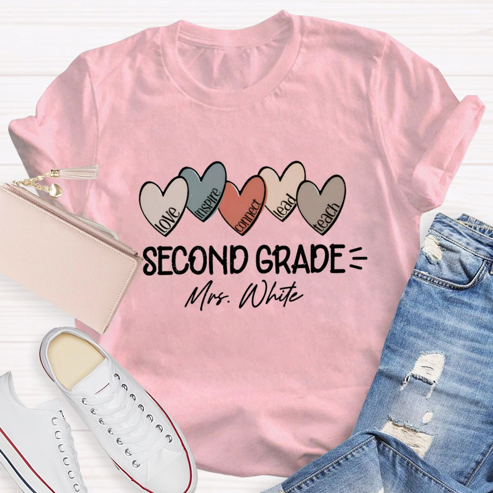 Personalized Grade And Name Colorful Heart Love Inspire Lead Teach T-Shirt