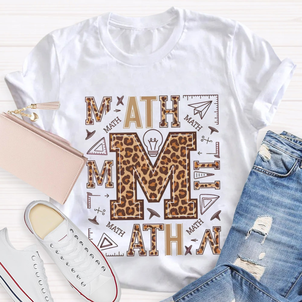 Leopard Print Math Style Teacher T-Shirt
