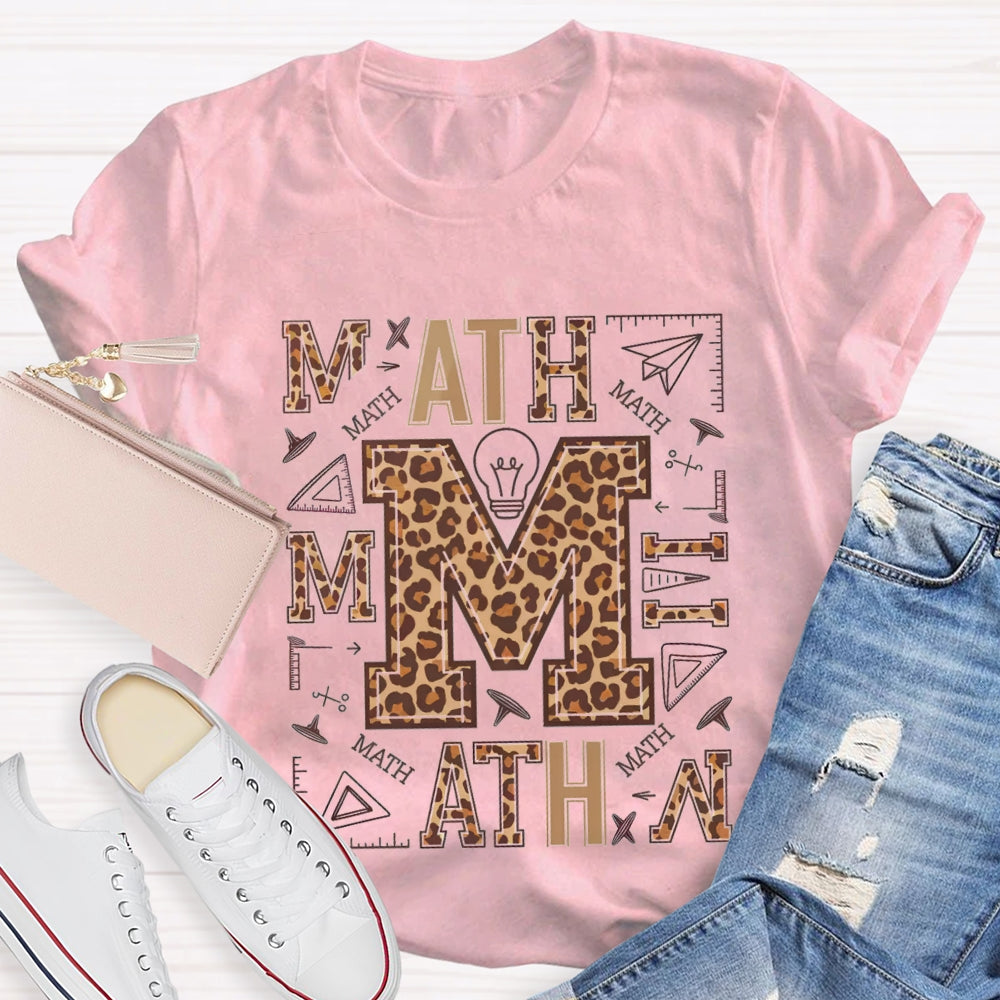 Leopard Print Math Style Teacher T-Shirt