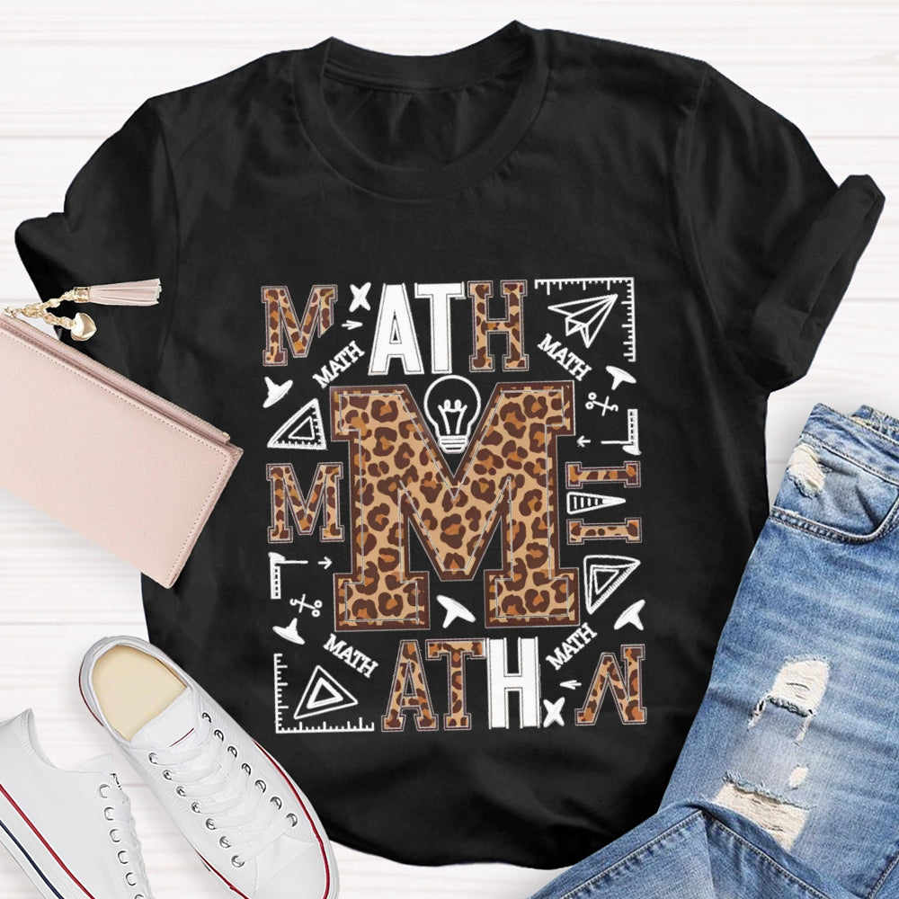 Leopard Print Math Style Teacher T-Shirt