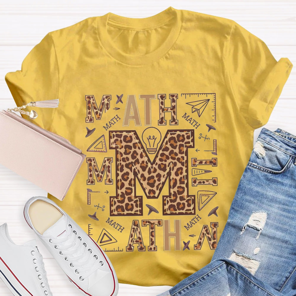 Leopard Print Math Style Teacher T-Shirt