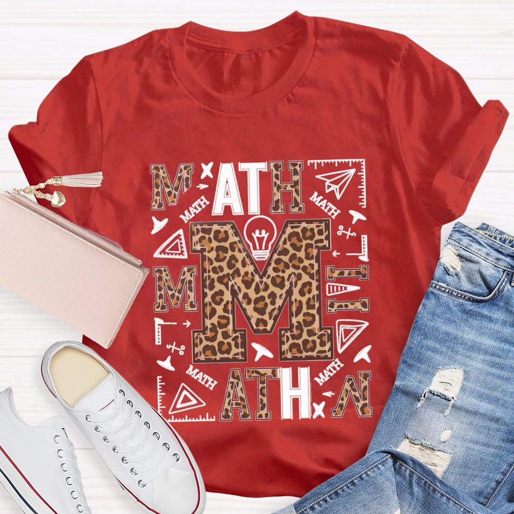 Leopard Print Math Style Teacher T-Shirt
