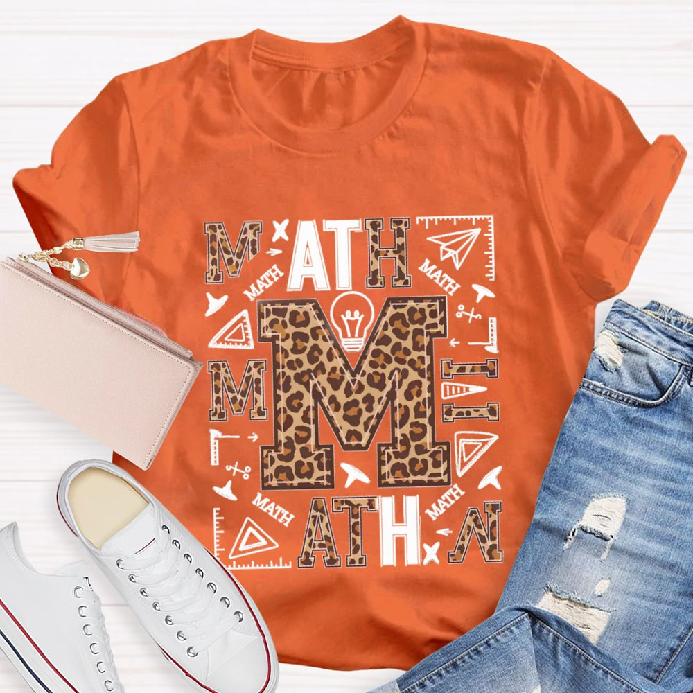 Leopard Print Math Style Teacher T-Shirt