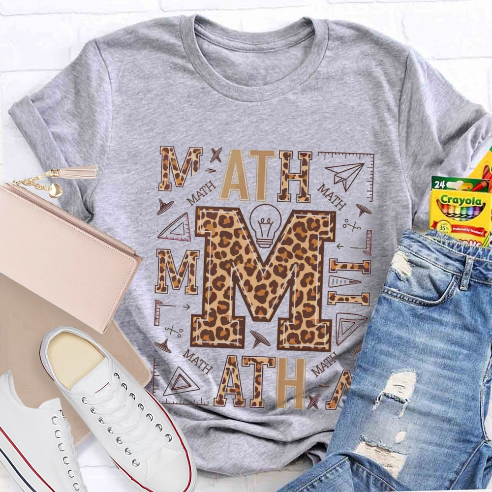 Leopard Print Math Style Teacher T-Shirt