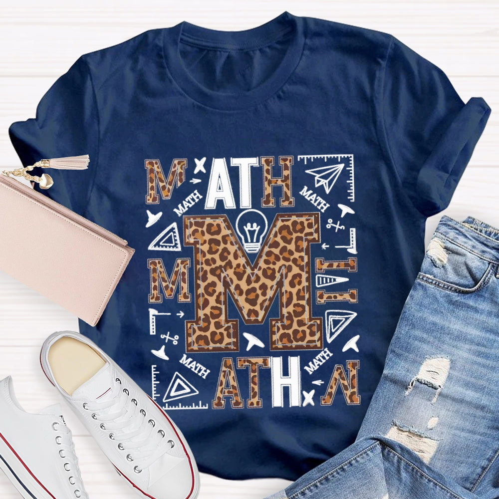 Leopard Print Math Style Teacher T-Shirt