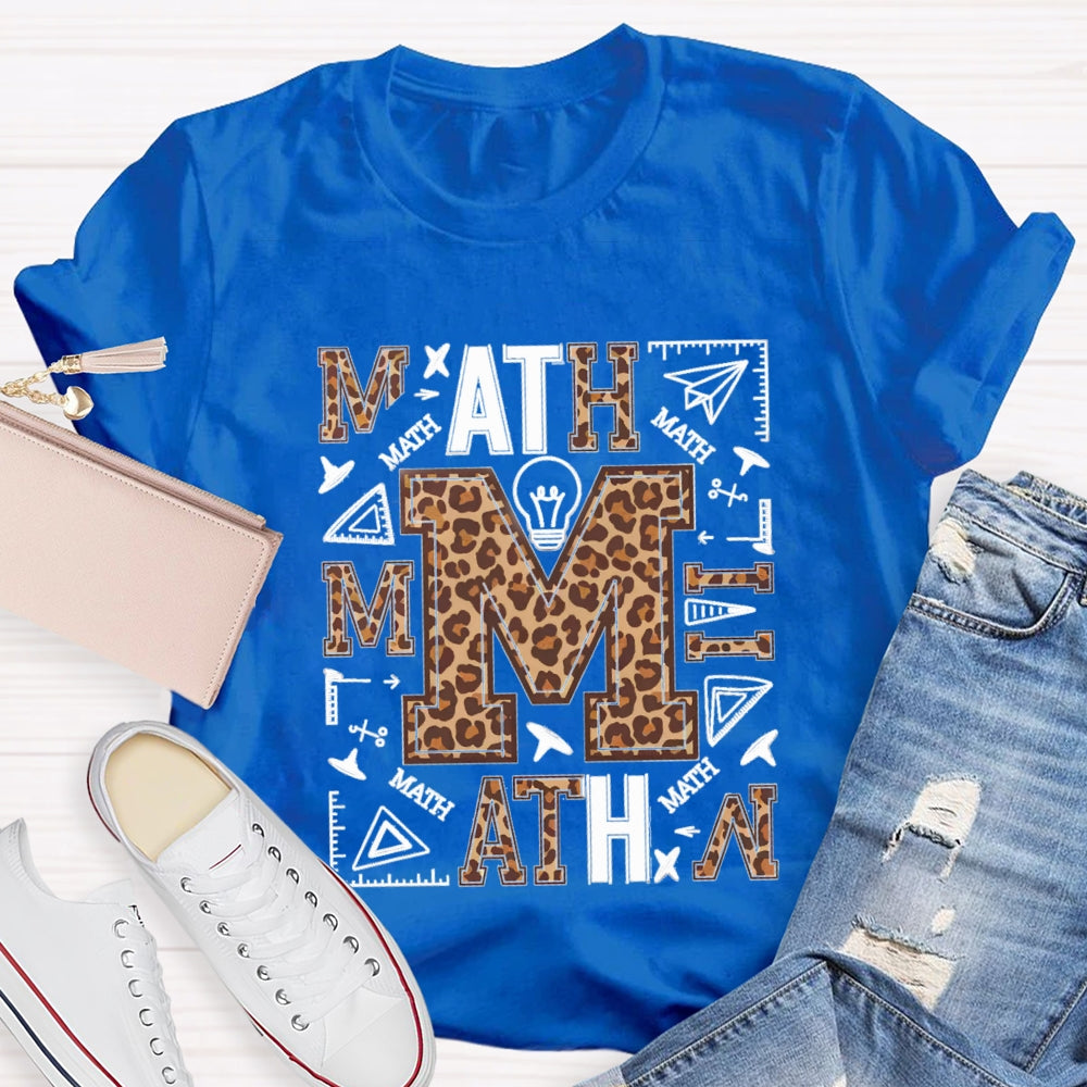 Leopard Print Math Style Teacher T-Shirt