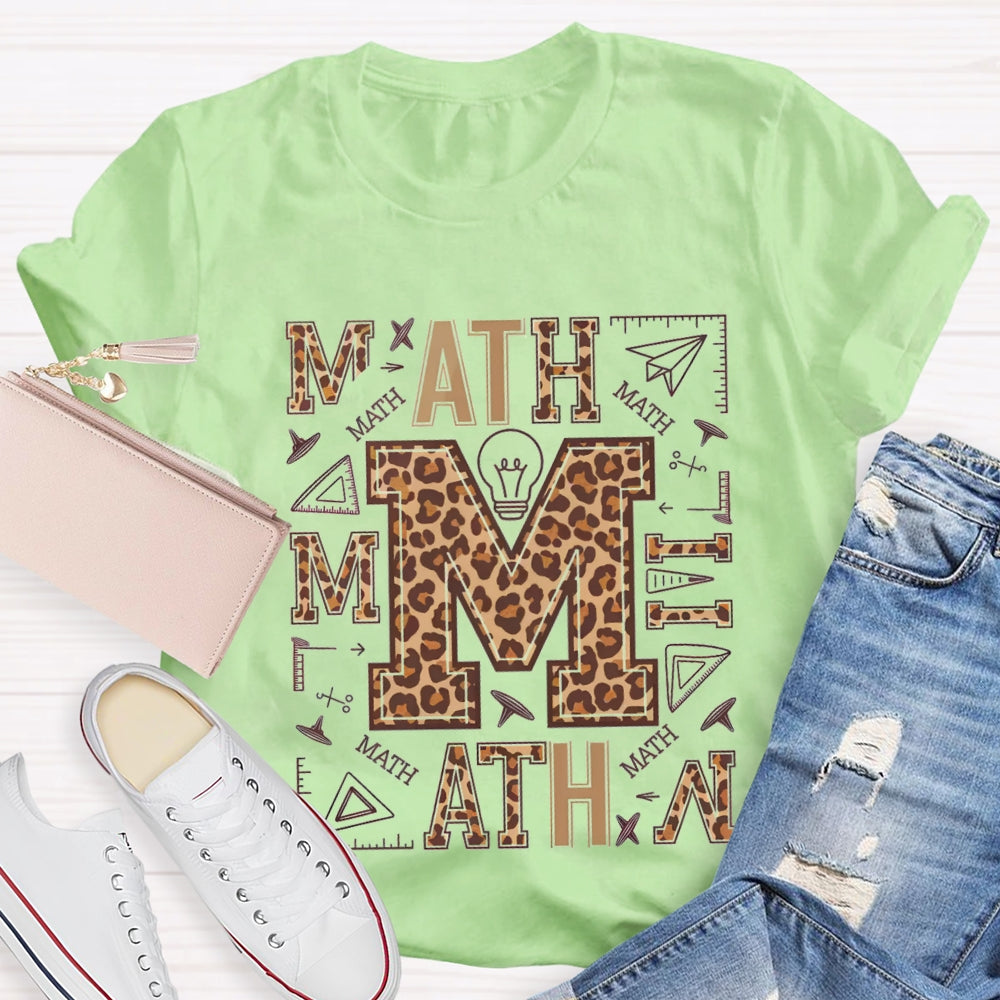 Leopard Print Math Style Teacher T-Shirt