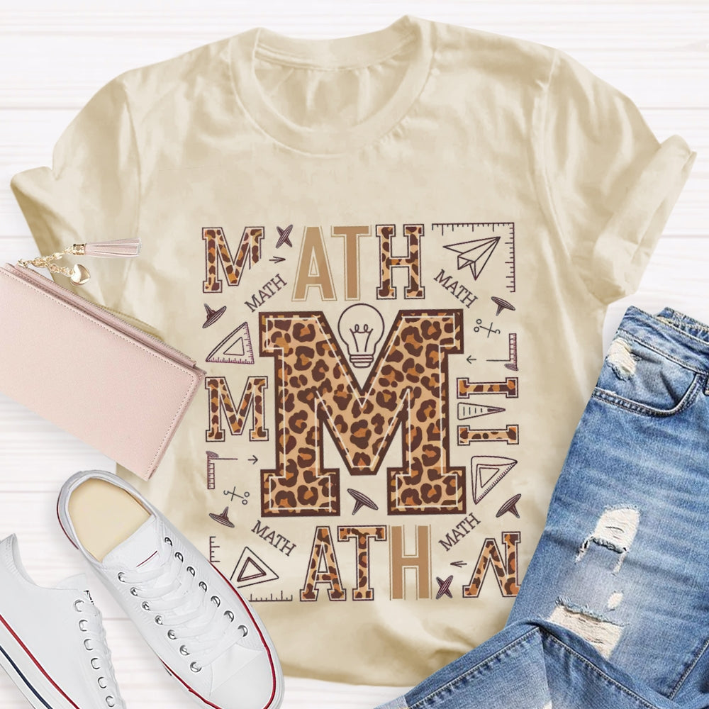 Leopard Print Math Style Teacher T-Shirt