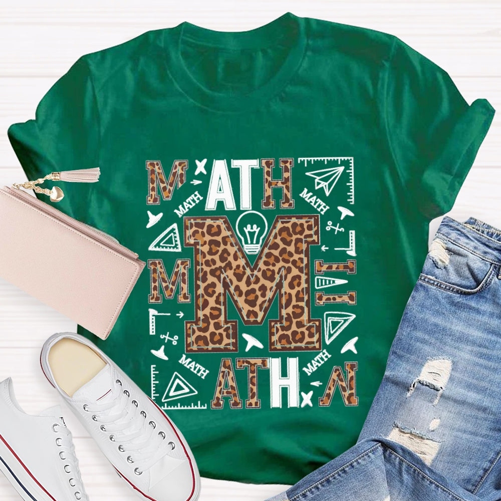 Leopard Print Math Style Teacher T-Shirt