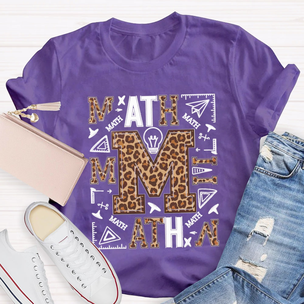 Leopard Print Math Style Teacher T-Shirt