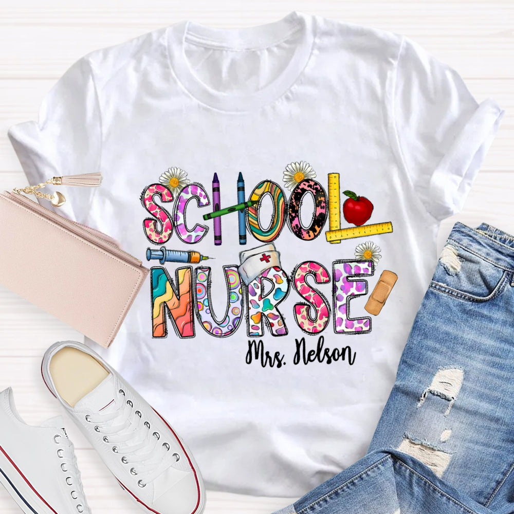 Personalized School Nurse Name Daisy Pencil T-shirt