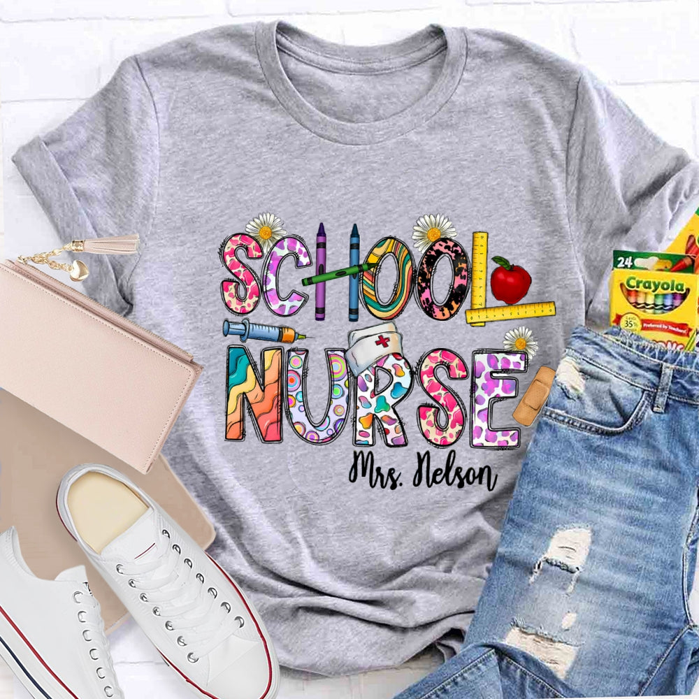 Personalized School Nurse Name Daisy Pencil T-shirt