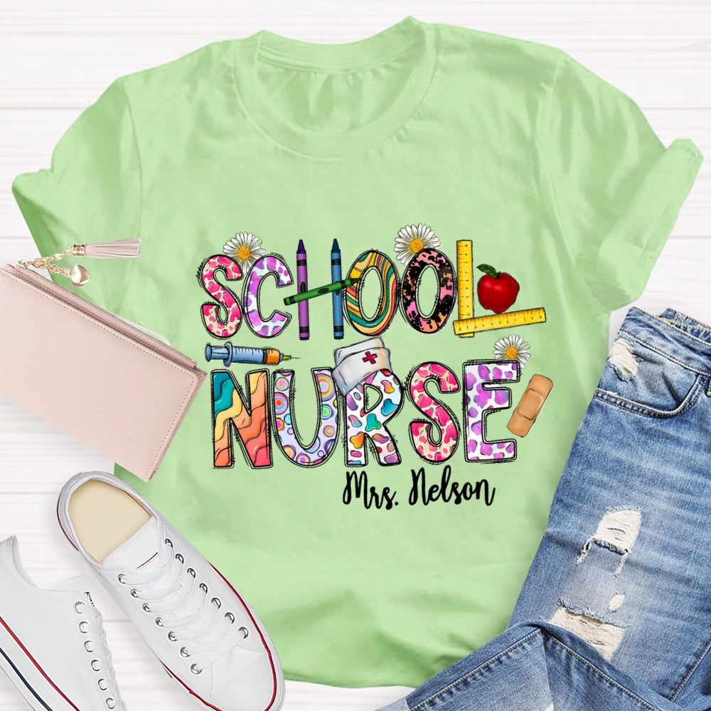 Personalized School Nurse Name Daisy Pencil T-shirt