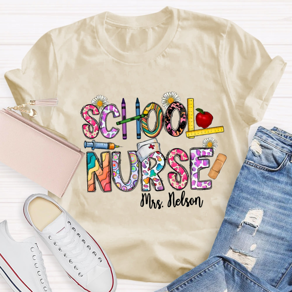 Personalized School Nurse Name Daisy Pencil T-shirt