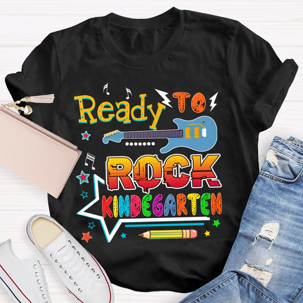 Personalized Grade Kindergarten Ready To Rock Teacher T-shirt