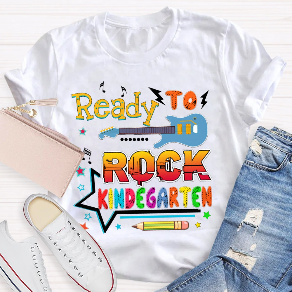 Personalized Grade Kindergarten Ready To Rock Teacher T-shirt