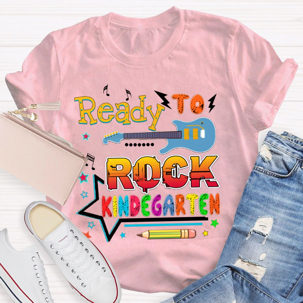 Personalized Grade Kindergarten Ready To Rock Teacher T-shirt