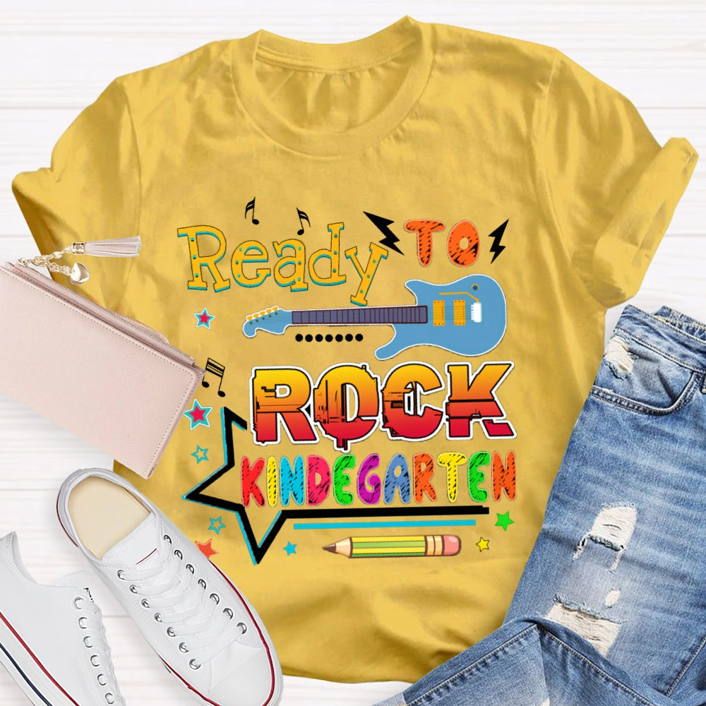 Personalized Grade Kindergarten Ready To Rock Teacher T-shirt