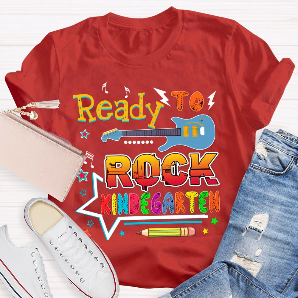 Personalized Grade Kindergarten Ready To Rock Teacher T-shirt