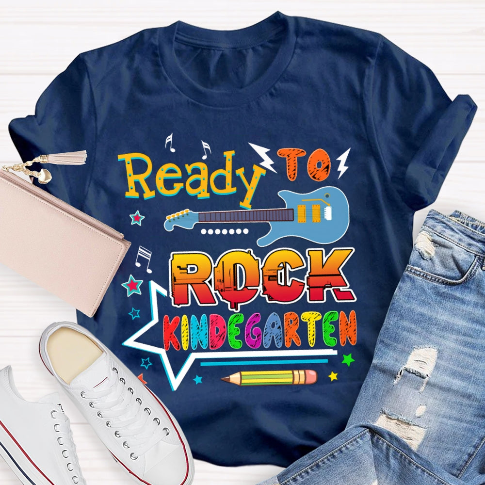 Personalized Grade Kindergarten Ready To Rock Teacher T-shirt