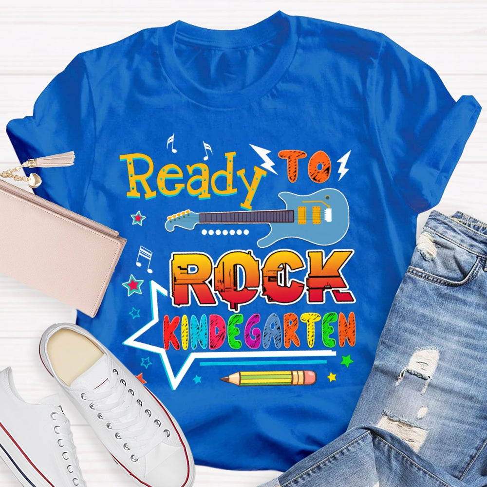 Personalized Grade Kindergarten Ready To Rock Teacher T-shirt