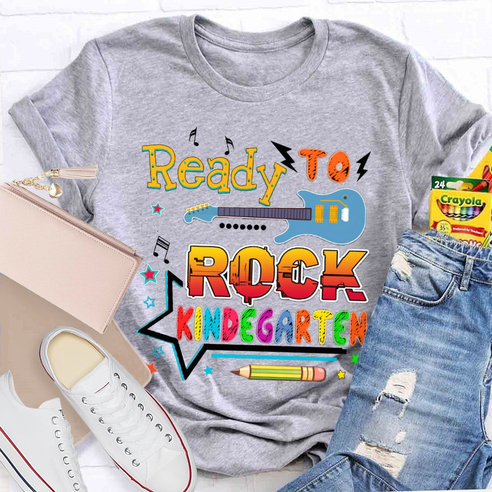 Personalized Grade Kindergarten Ready To Rock Teacher T-shirt