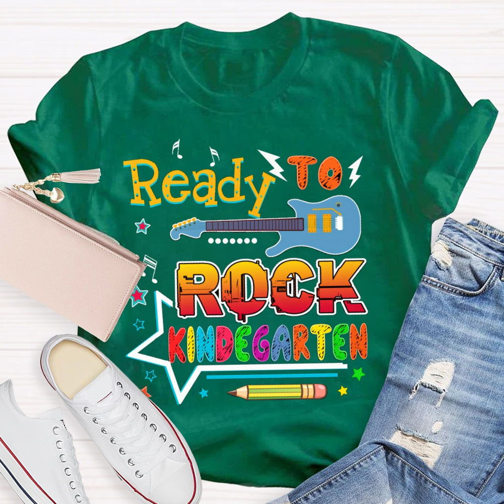 Personalized Grade Kindergarten Ready To Rock Teacher T-shirt