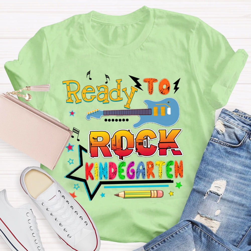 Personalized Grade Kindergarten Ready To Rock Teacher T-shirt