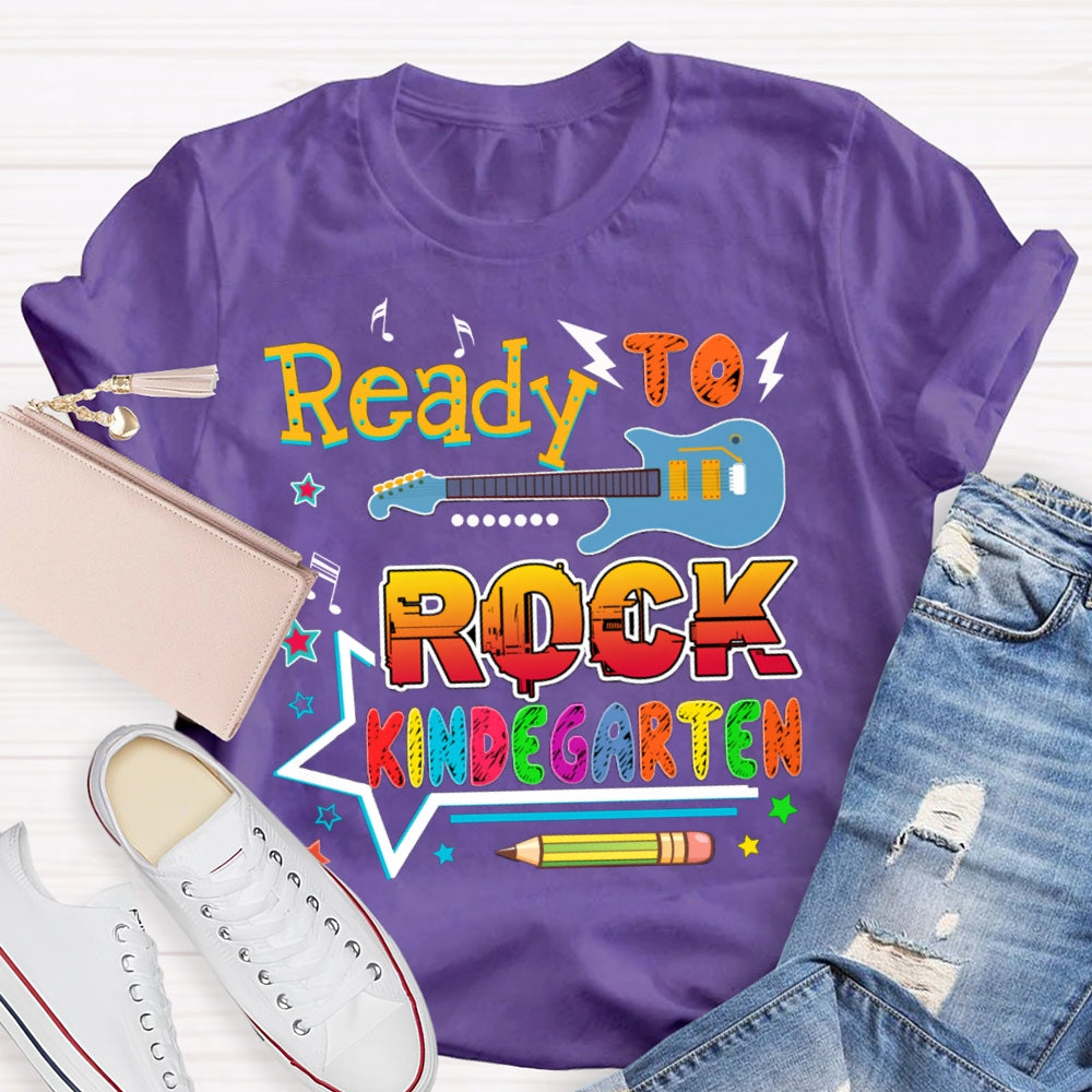 Personalized Grade Kindergarten Ready To Rock Teacher T-shirt