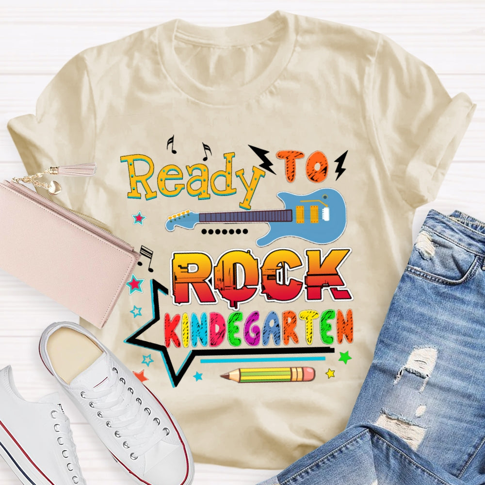 Personalized Grade Kindergarten Ready To Rock Teacher T-shirt
