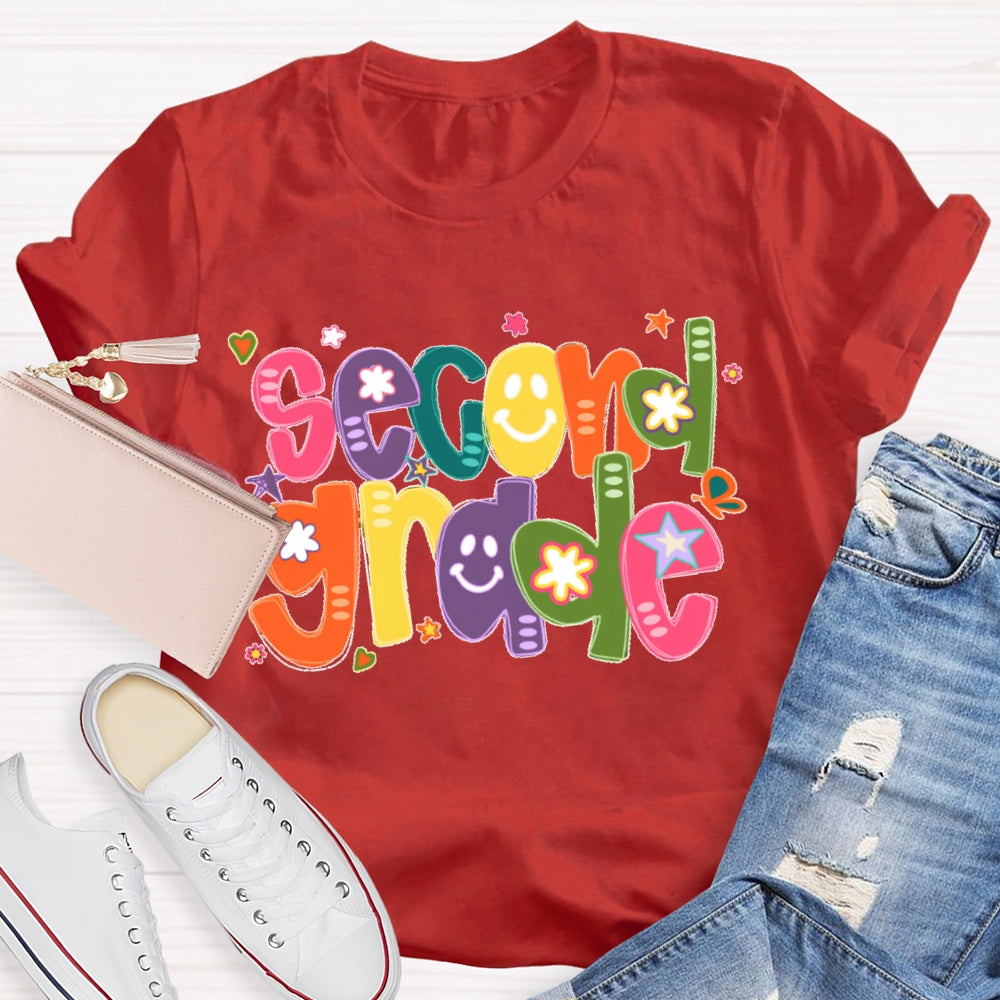 Personalized Grade Colorful Letter Smiling Print T-shirt