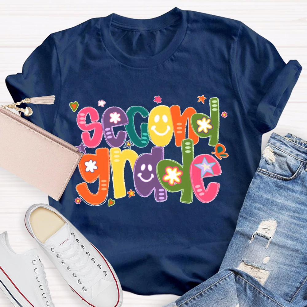 Personalized Grade Colorful Letter Smiling Print T-shirt